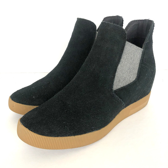 SOREL Out N About Suede Slip On Wedge Bootie Women's‎ Sz 7.5 Black NL4911-011 - Picture 1 of 9